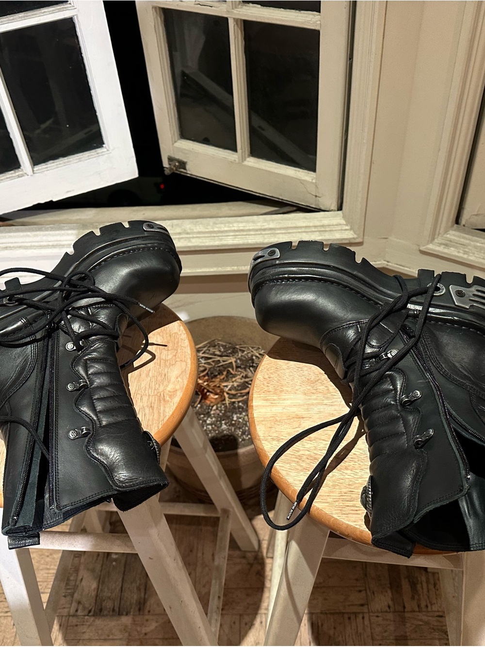 Black Platform Moto Combat Boots with Chunky Lug Sole - Picture 6 of 9